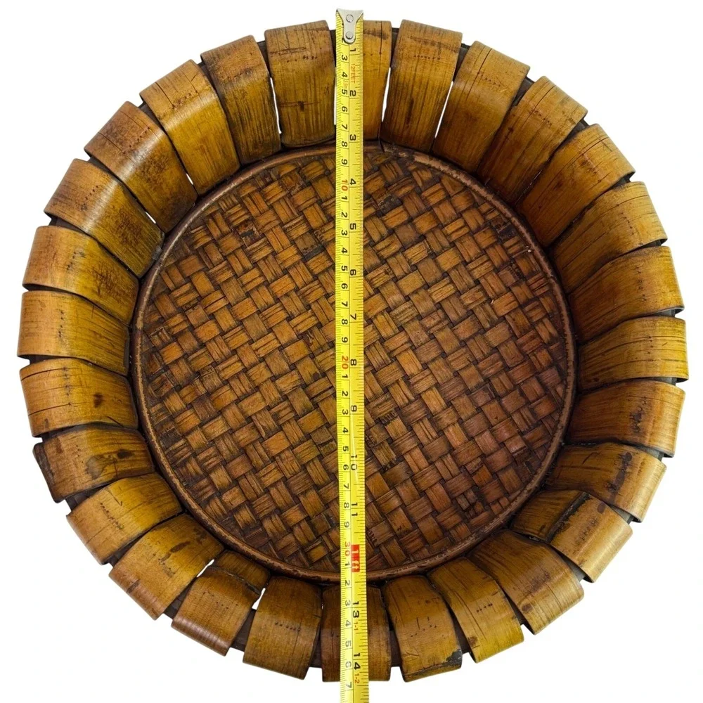 Large Rattan Bamboo Round Basket Tray‎ Centerpiece Serving Bowl Boho Decor